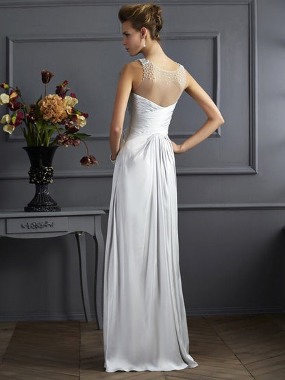 A-Line/Princess Straps Sleeveless Beading Long Silk like Satin Dresses