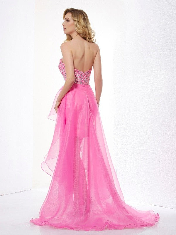 A-Line/Princess Sweetheart Sleeveless Beading High Low Organza Dresses