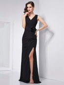 Sheath/Column V-neck Sleeveless Beading Long Chiffon Dresses