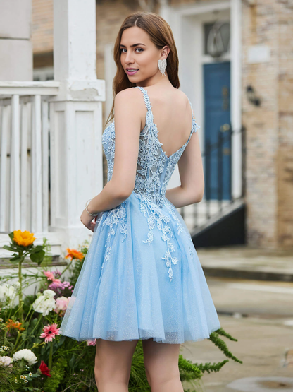 Homecoming Dresses Appliqued Corset Top Short Glitter Dress