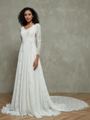 Wedding Dresses  Chiffon And Lace Bohemian Style With Long Sleeves Beach Wedding Unique Dresses