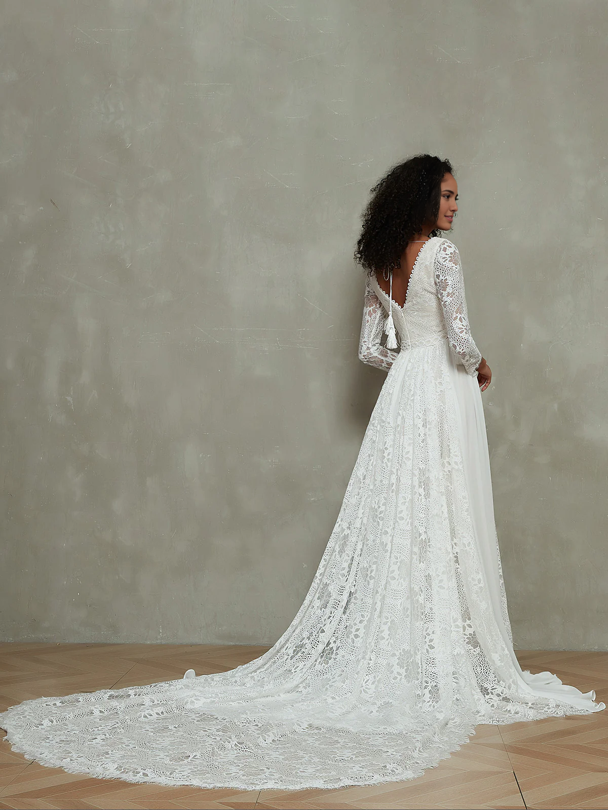 Wedding Dresses  Chiffon And Lace Bohemian Style With Long Sleeves Beach Wedding Unique Dresses