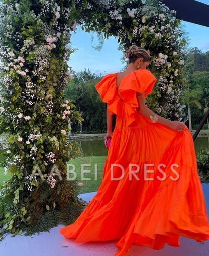 AABEI DRESS Prom Dress A-Line Deep V Neck Short Sleeves Pleated Long Exquisite Adoration Dress
