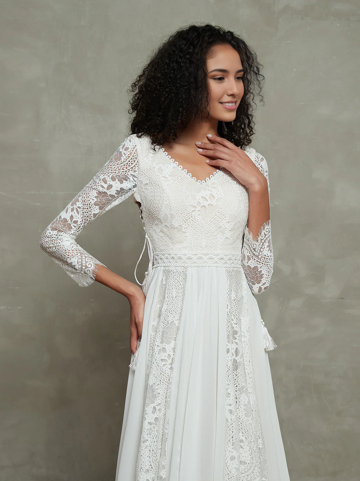 Wedding Dresses  Chiffon And Lace Bohemian Style With Long Sleeves Beach Wedding Unique Dresses