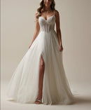 Wedding Dress A-Line Sleeveless Sweetheart Neckline Spaghetti Straps Tulle Gorgeous Bridal Gown Formal Wear Dress