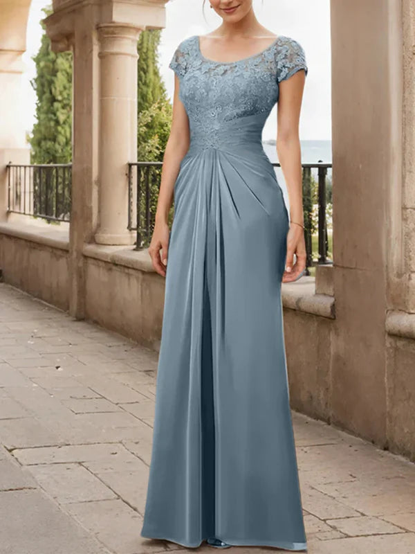 Mother Of The Bride Dresses Sheath Scoop Floor-Length Chiffon With Lace Ruffle Dresses