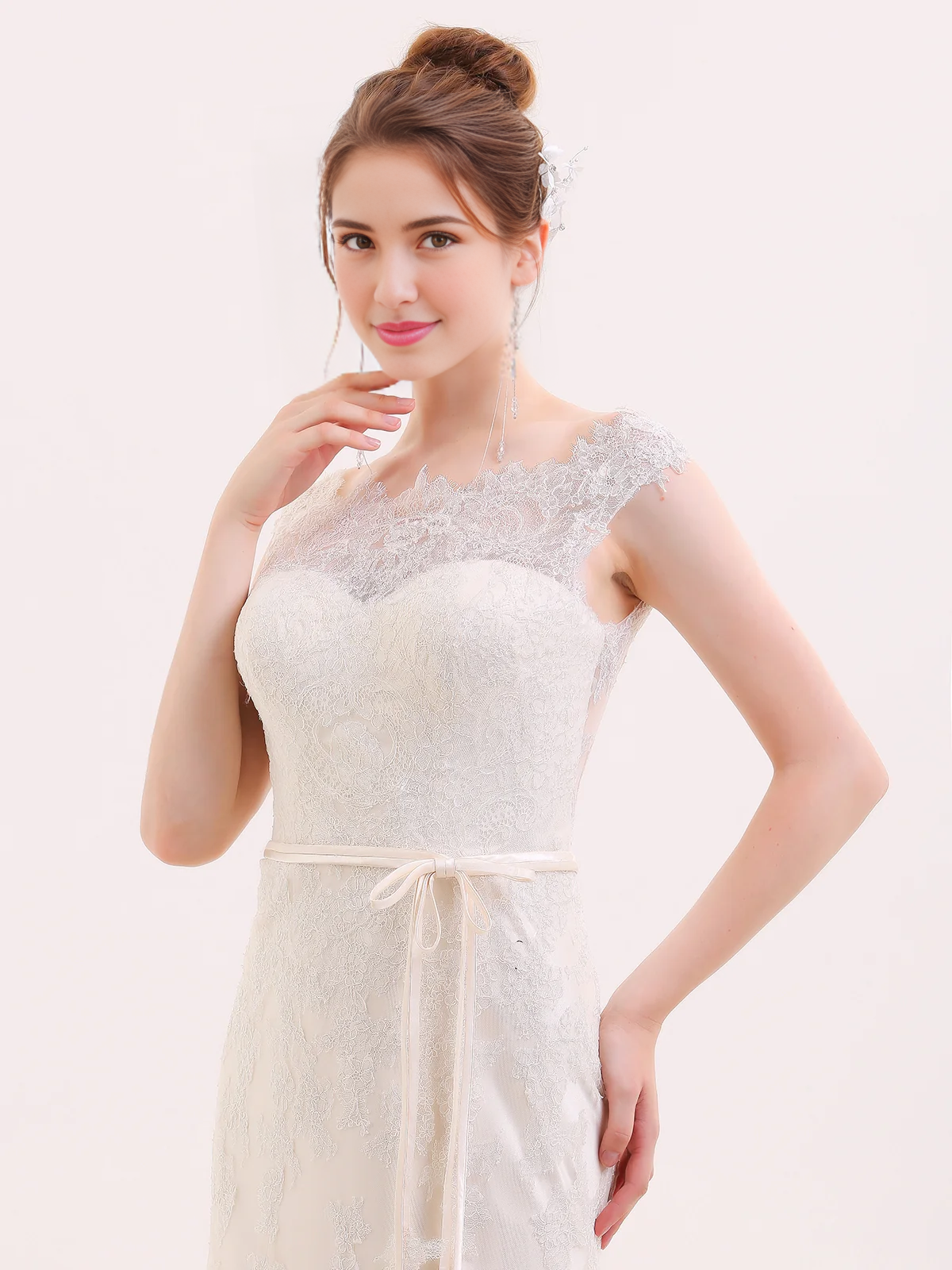 Wedding Dress Sheath Lace Lace up Shining Sweet Fantastic Dress