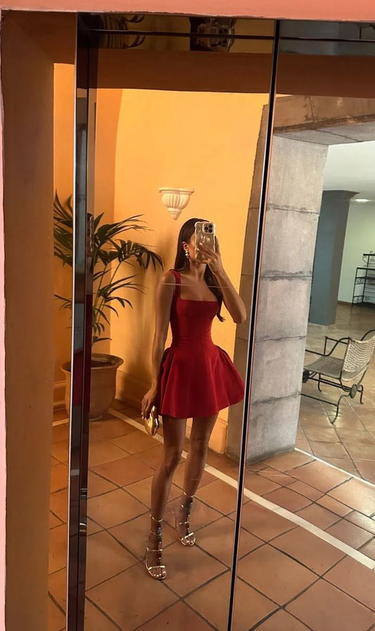 AABEI DRESS Short Party Dress Sleeveless Square Neck Sexy High Waisted Homecoming Dress