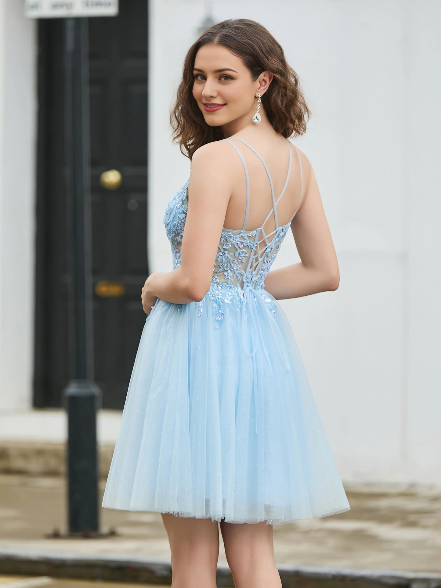 Homecoming Dresses Adorned Corset Bodice Top Graduation Lace Dress