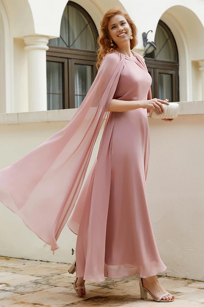 Wedding Guest Dresses A-Line Chiffon Cloak Long Dress Elegant Formal Mother of the Bride Dress