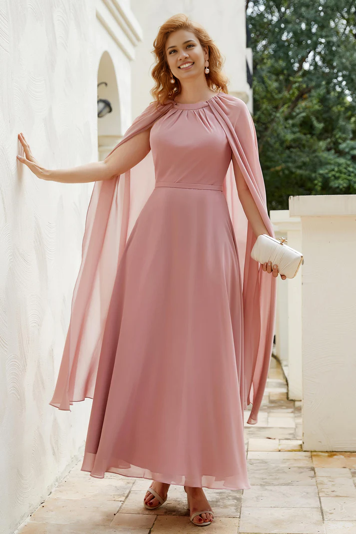 Wedding Guest Dresses A-Line Chiffon Cloak Long Dress Elegant Formal Mother of the Bride Dress