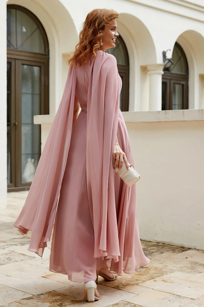 Wedding Guest Dresses A-Line Chiffon Cloak Long Dress Elegant Formal Mother of the Bride Dress