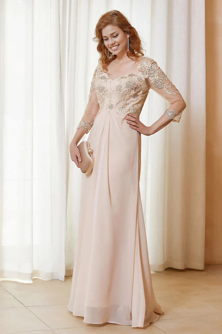 Wedding Guest Dresses Heart-shaped collar Beaded Lace Chiffon Sweet Dress Mother of the Bride Dress