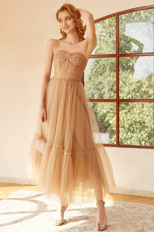 AABEI DRESS Hot Sale Prom Dress Elegant Strapless Sweetheart Retro Polka Dots Corset Formal Dress