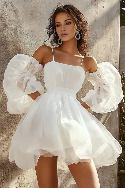 AABEI DRESS Hot Sale Homecoming Dress A Line Spaghetti Strapless Detachable Sleeves Fashion Short Graduation Dress