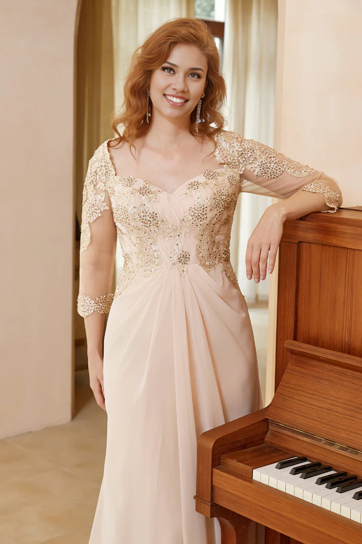 Wedding Guest Dresses Heart-shaped collar Beaded Lace Chiffon Sweet Dress Mother of the Bride Dress