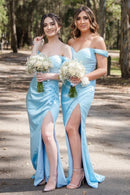 Bridesmaid Dress Off-the-Shoulder Pleated Long  with Slit