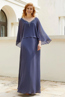 Wedding Guest Dresses Bead string V Neck Flutter Sleeves Chiffon Elegant Dress Mother of the Bride Dress