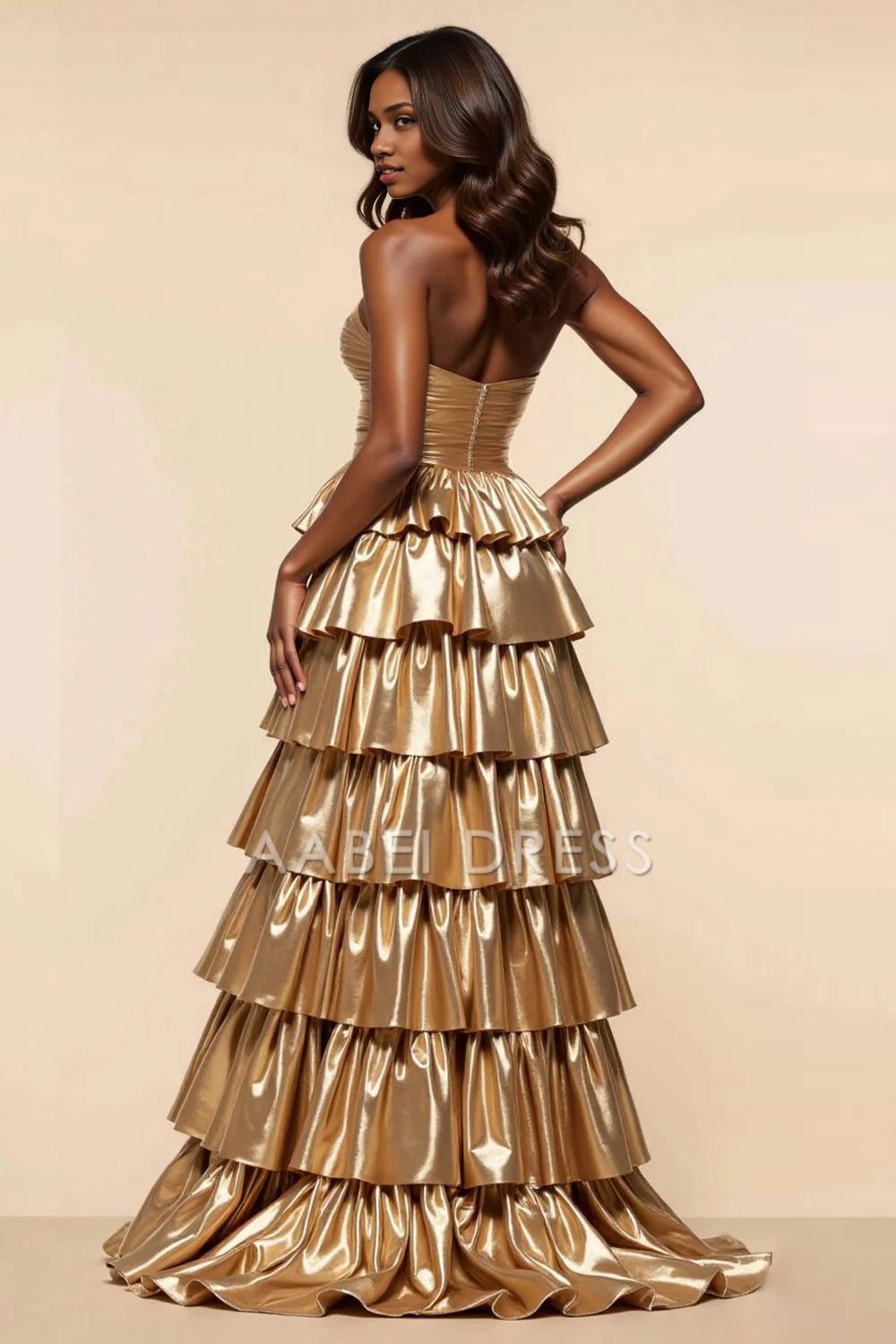 AABEI DRESS Hot Sale Prom Dress Strapless A Line Sweetheart Ruched Tiered Fashion Long With Slit Formal Dress