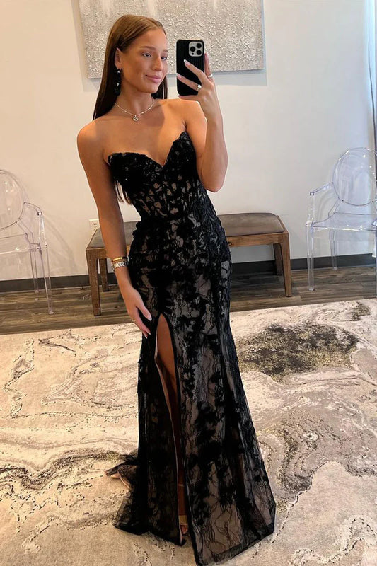 Prom Dress Mermaid Strapless Lace with Slit