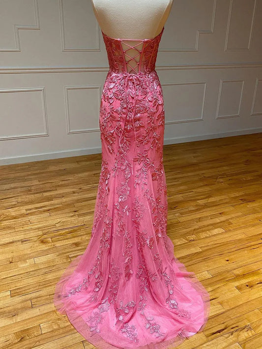 Prom Dress Mermaid Strapless Lace With Appliques