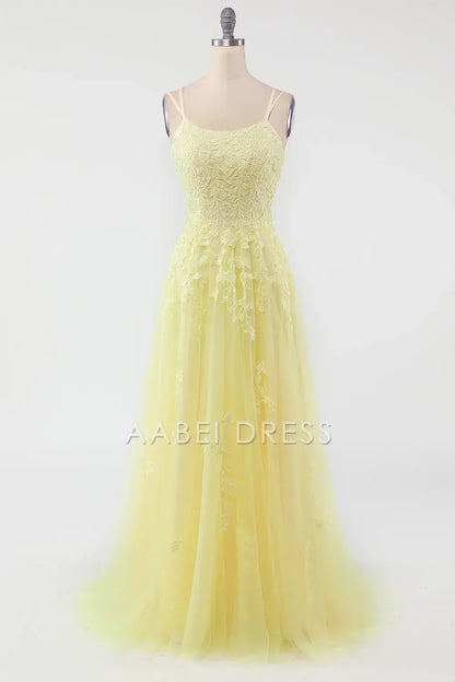 AABEI DRESS Hot Sale Prom Dress Elegant A Line Spaghetti Straps Backless Exquisite Appliques Formal Dress