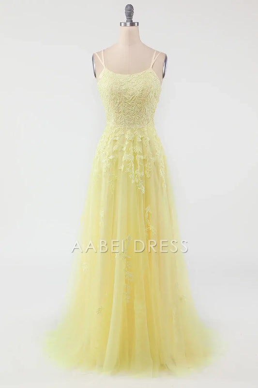 AABEI DRESS Hot Sale Prom Dress Elegant A Line Spaghetti Straps Backless Exquisite Appliques Formal Dress