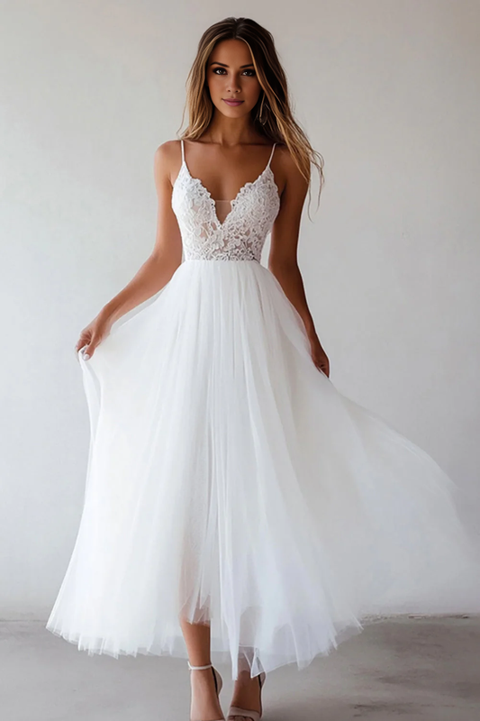 AABEI DRESS Hot Sale Homecoming Dress Elegant A Line Spaghetti Strap Lace Tulle Tea Length Fantastic Graduation Dress