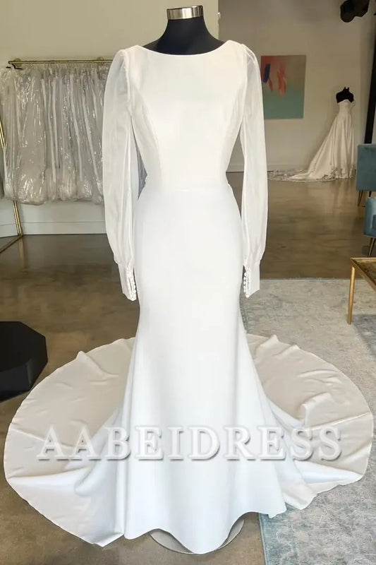 AABEI DRESS Wedding Dress Elegant Open Back Long  with Long Sleeves Exquisite Dress