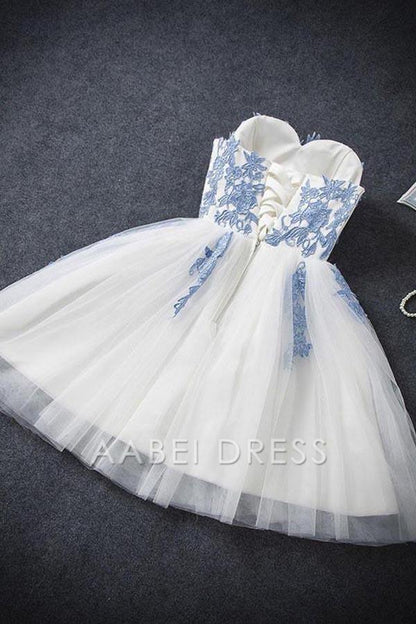 AABEI DRESS Short Party Dress A-line Sweetheart Strapless Lace Applique Fantastic Homecoming Dress