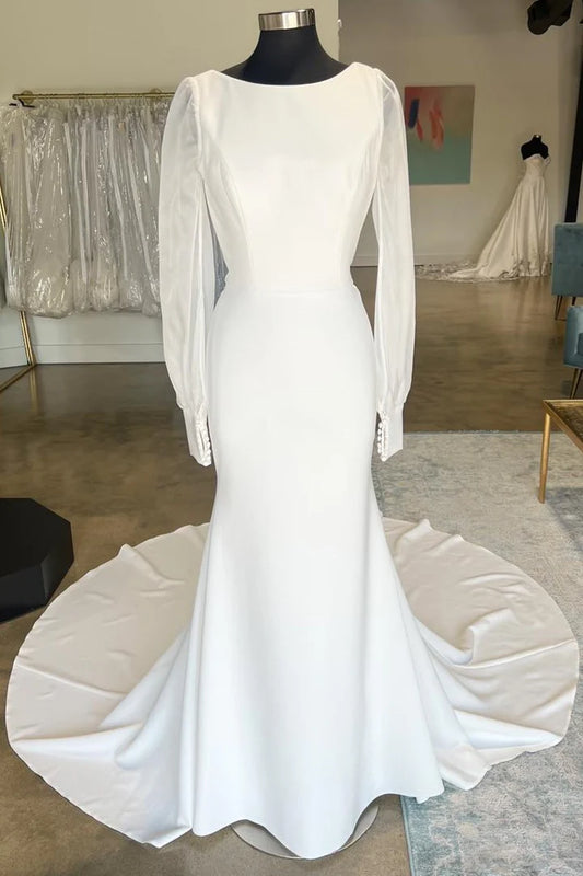 AABEI DRESS Wedding Dress Elegant Open Back Long  with Long Sleeves Exquisite Dress