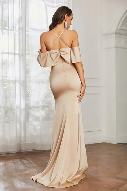 Evening Dress One Shoulder Sleeveless Sweetheart Neckline Open Back Ruched Flutter Sleeves Dress Sweep Train Formal Women's Dresses Wedding Guest Dresses