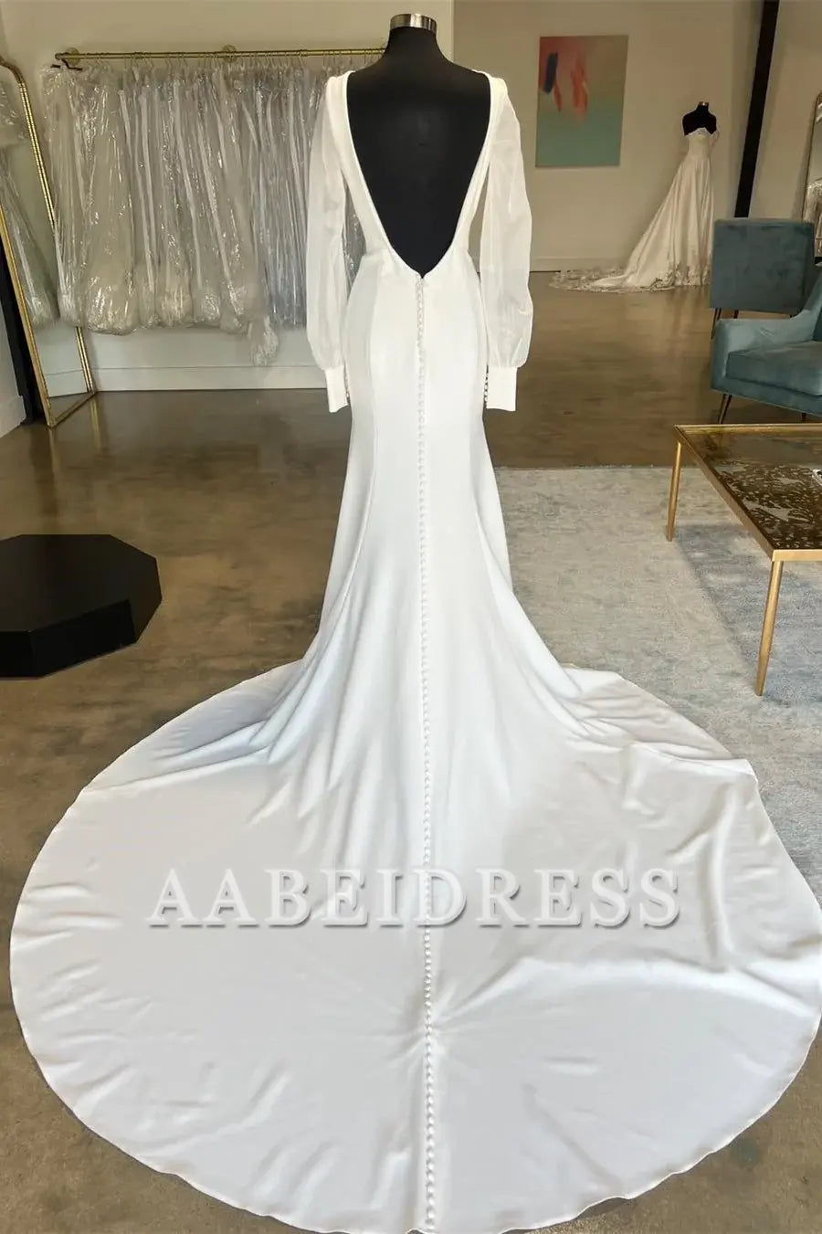 AABEI DRESS Wedding Dress Elegant Open Back Long  with Long Sleeves Exquisite Dress