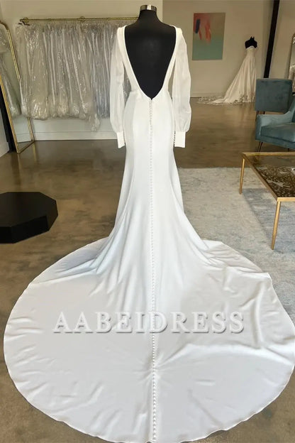 AABEI DRESS Wedding Dress Elegant Open Back Long  with Long Sleeves Exquisite Dress