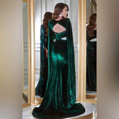 Autumn Winter Velvet Dress Cape Sleeve Mermaid Cultivate oneself Long Length Elegant Evening Dress