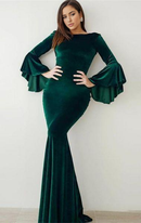 Glamorous Mermaid Cultivate oneself  Velvet Prom Dresses Flare Sleeve Vlntage Long Length Elegant Evening Dresses