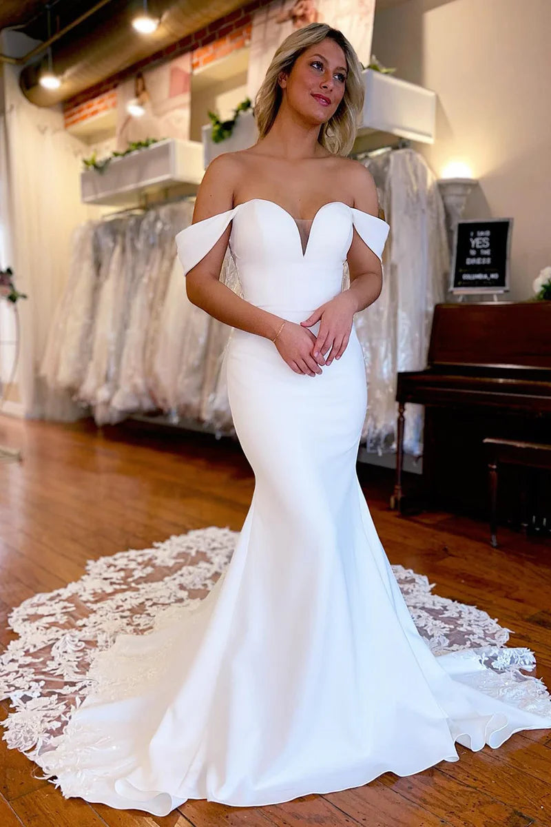 Wedding Dress White Mermaid Off the Shoulder Long with Lace