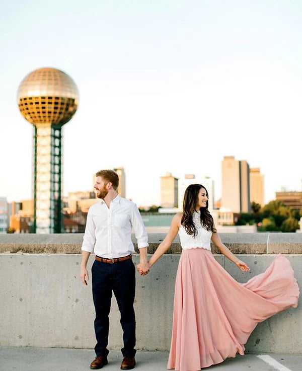 Bridesmaid Dresses 2 Piece Lace and Chiffon Long Beach