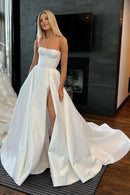 Wedding Dresses Strapless Satin with Slit