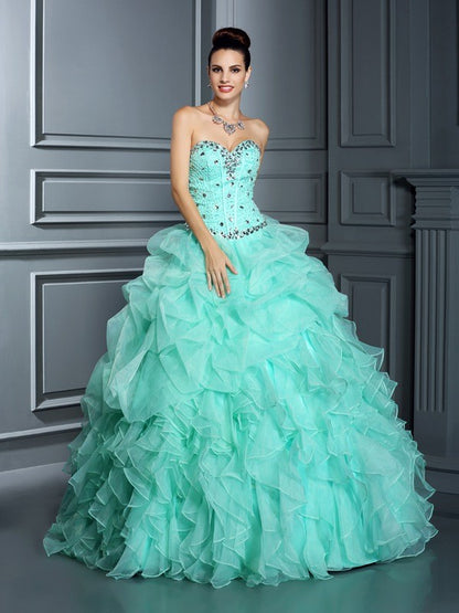 Ball Gown Sweetheart Beading Sleeveless Long Organza Quinceanera Dresses