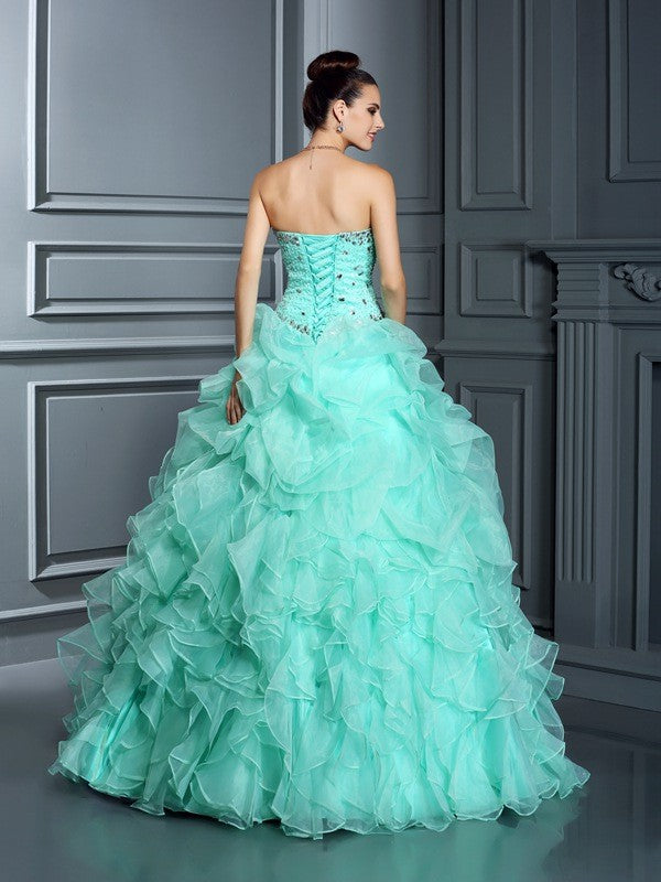 Ball Gown Sweetheart Beading Sleeveless Long Organza Quinceanera Dresses