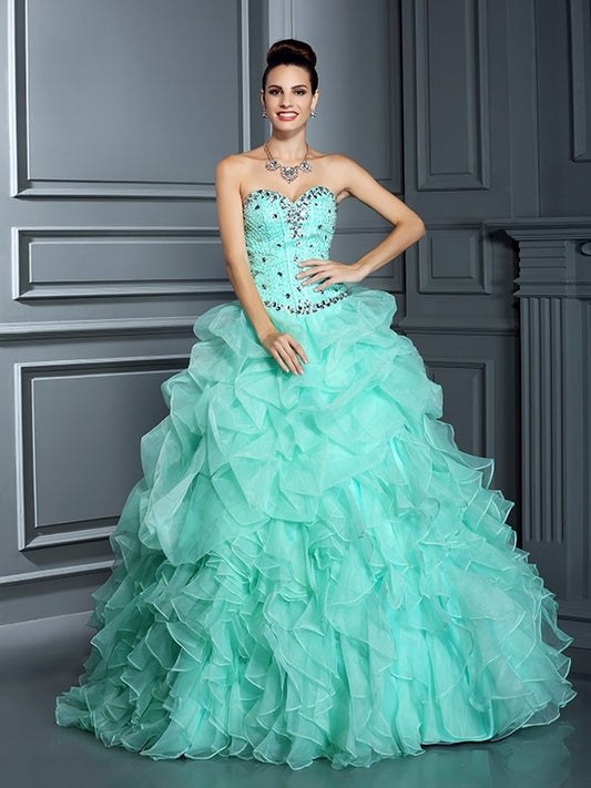 Ball Gown Sweetheart Beading Sleeveless Long Organza Quinceanera Dresses