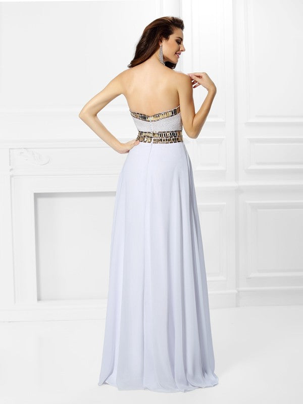 Empire Sweetheart Pleats Sleeveless Long Chiffon Dresses