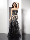 Sheath/Column Sweetheart Applique Sleeveless Long  Woven Satin Dresses