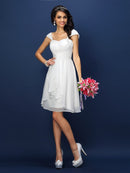 A-Line/Princess Straps Pleats Sleeveless Short Chiffon Bridesmaid Dresses