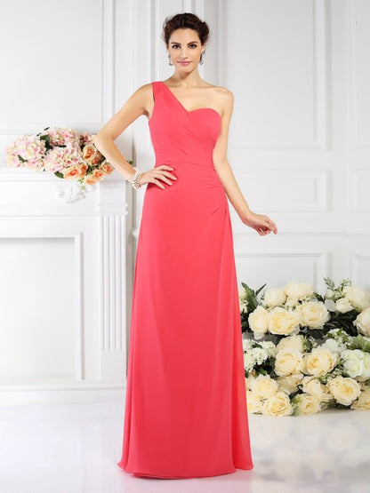 A-Line/Princess One-Shoulder Pleats Sleeveless Long Chiffon Bridesmaid Dresses