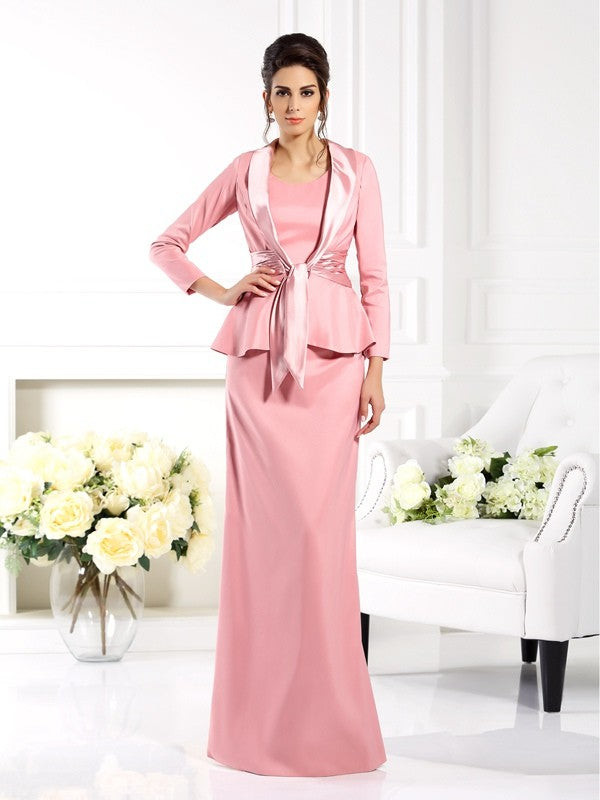 Sheath/Column Square Sleeveless Long  Woven Satin Mother of the Bride Dresses