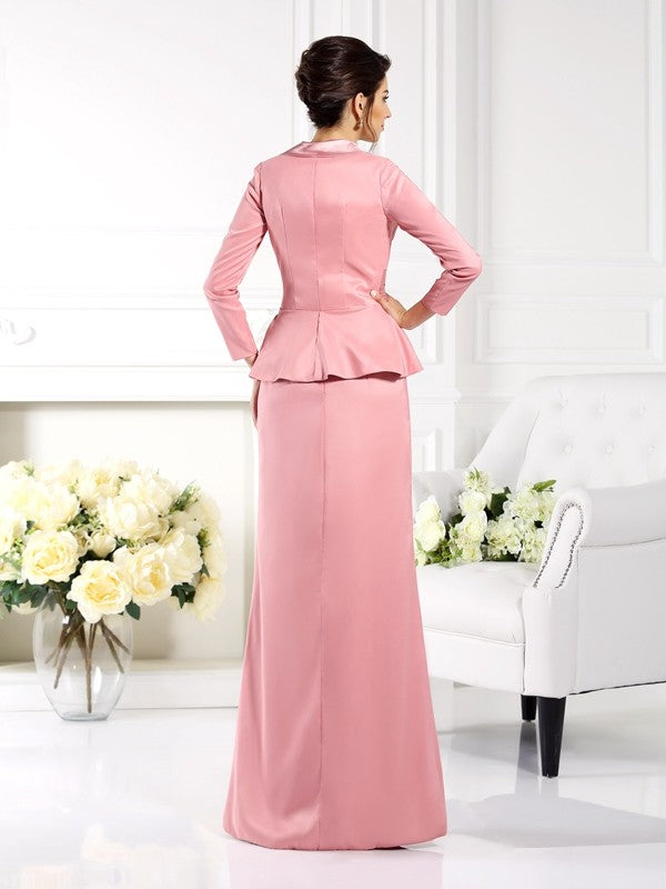 Sheath/Column Square Sleeveless Long  Woven Satin Mother of the Bride Dresses