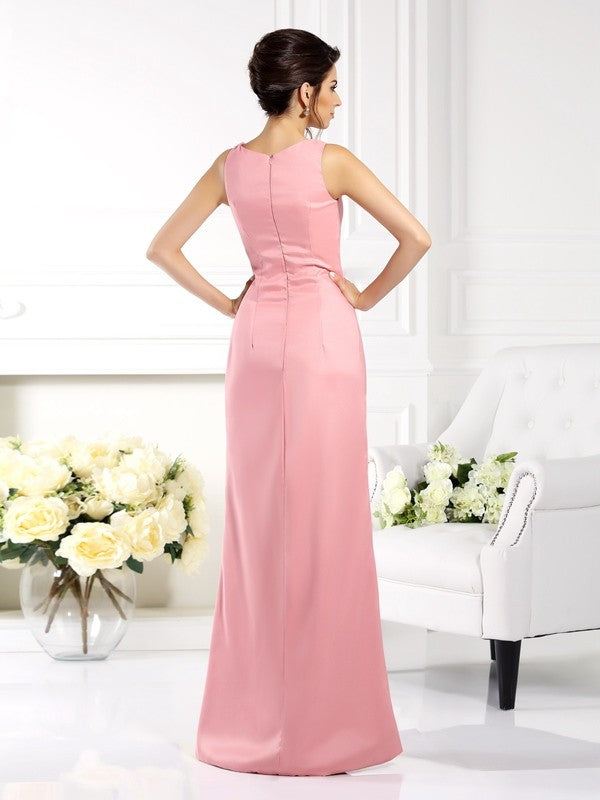 Sheath/Column Square Sleeveless Long  Woven Satin Mother of the Bride Dresses