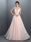 A-Line/Princess V-neck Beading Sleeveless Long Chiffon Dresses